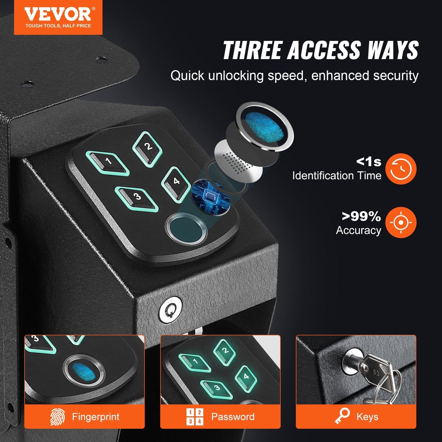 Biometric Pistol Safe with Triple Locking System, Auto Door & EPE Foam Lining