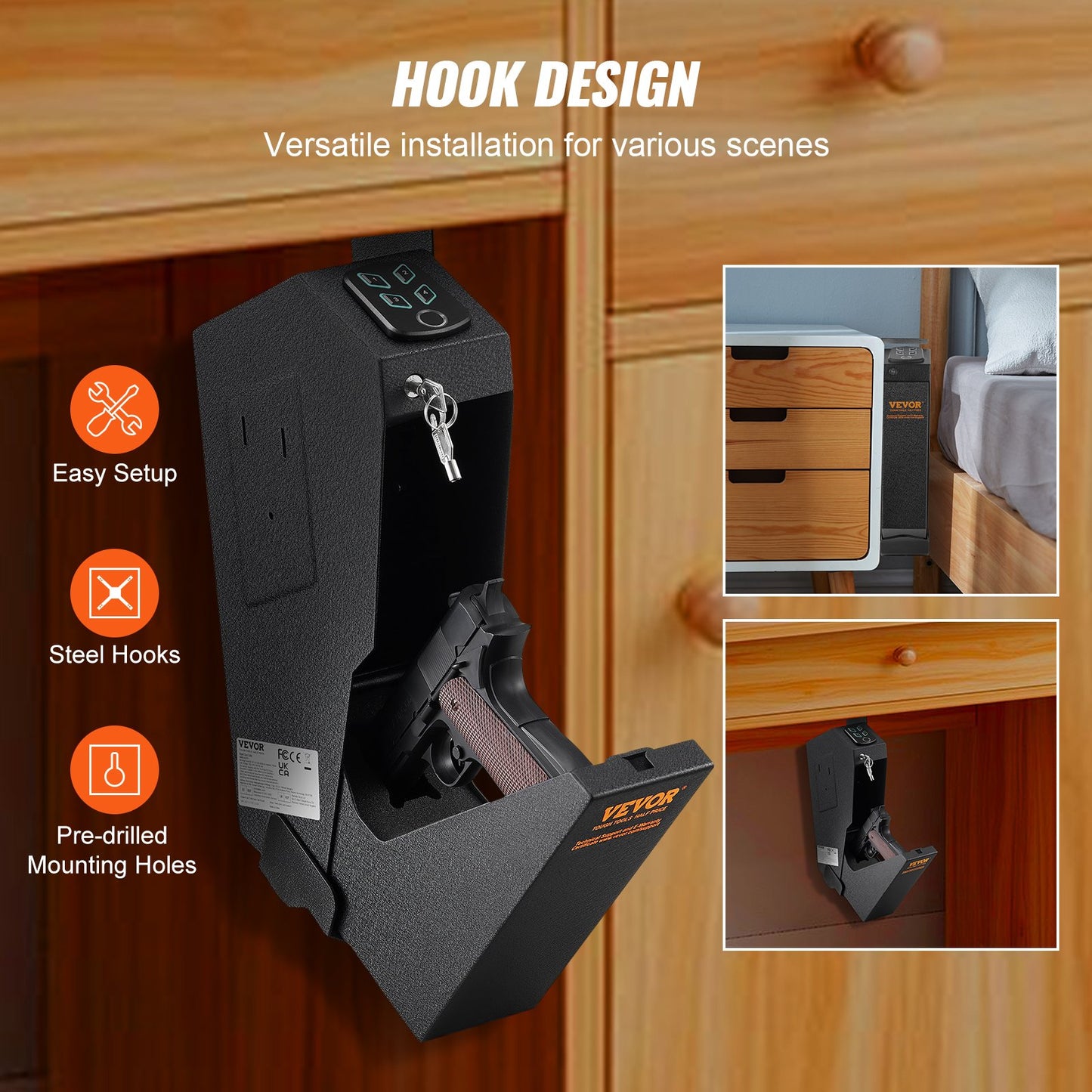 VEVOR Mounted Gun Safe for Pistols Biometric Gun Safe 3 Access Ways for 1 Pistol