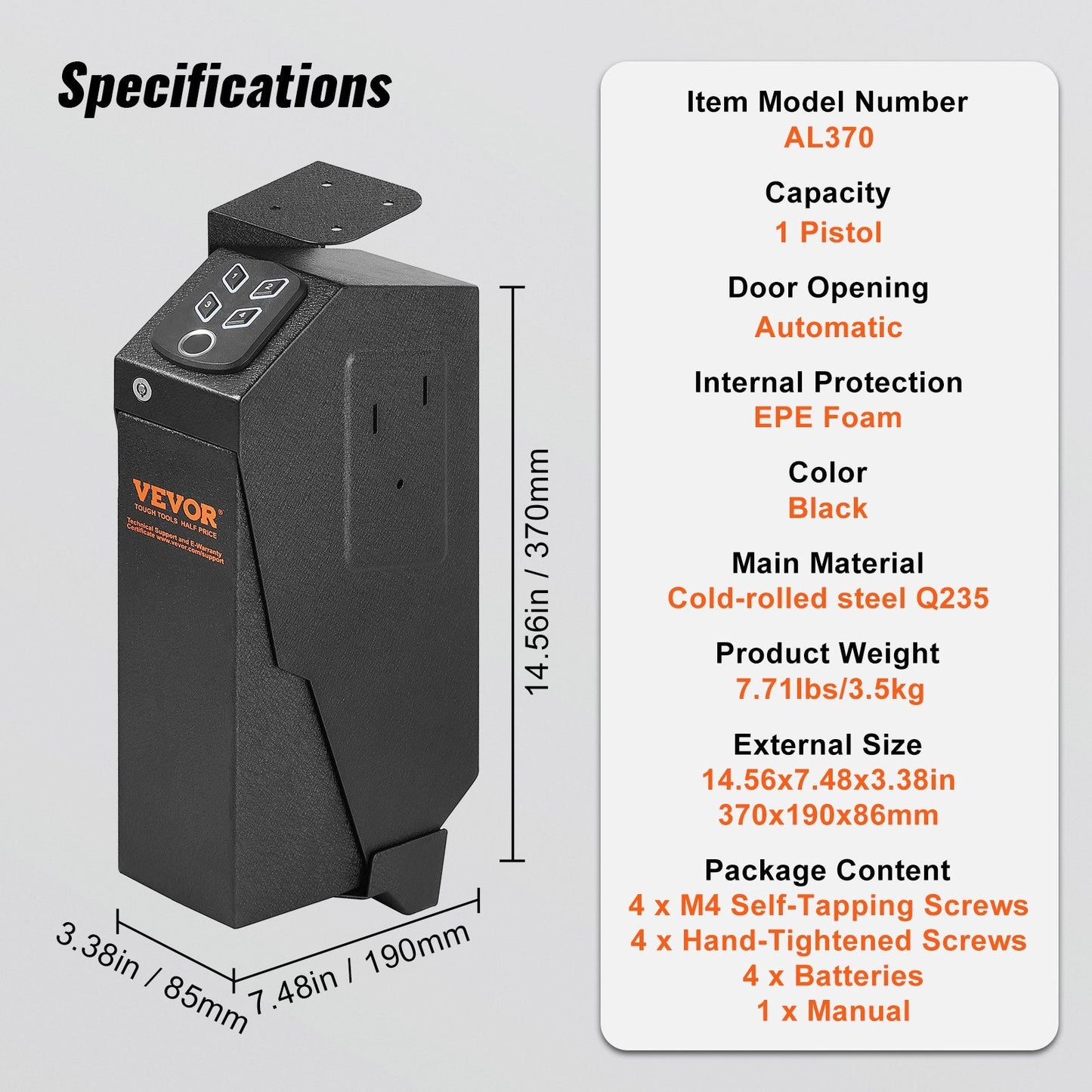 Biometric Pistol Safe with Triple Locking System, Auto Door & EPE Foam Lining