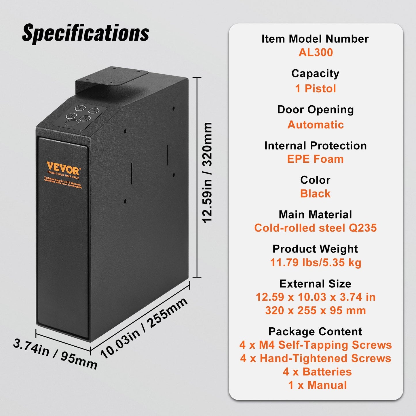 Biometric Pistol Safe with Triple Locking, Automatic Door, 5.35 kg, Black