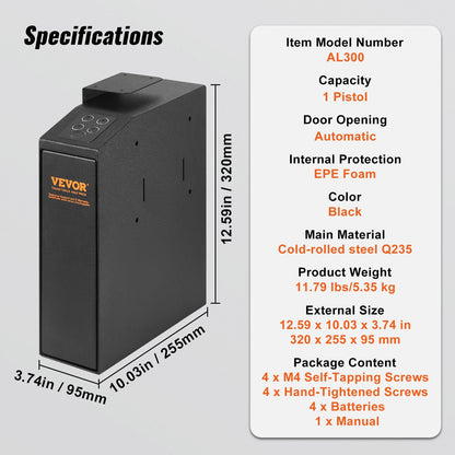 Biometric Pistol Safe with Triple Locking, Automatic Door, 5.35 kg, Black
