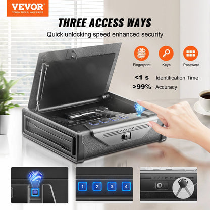 Biometric Gun Safe with 3 Access Modes for 2 Pistols, Automatic Door, Black
