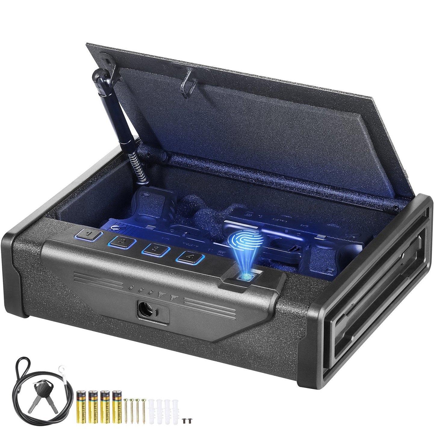 Biometric Gun Safe with 3 Access Modes for 2 Pistols, Automatic Door, Black