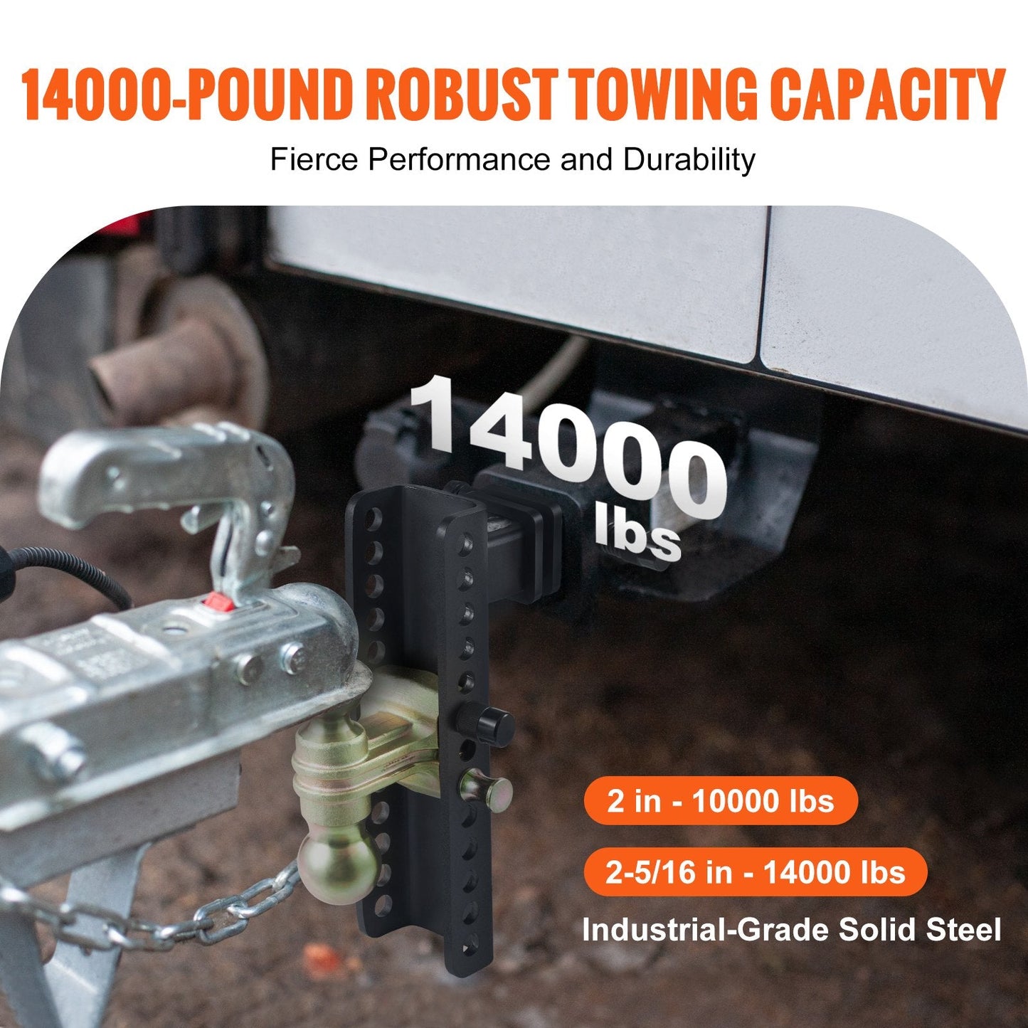 Adjustable Trailer Hitch, 25.4 cm Drop & 21.6 cm Rise, 6350 kg Tow Capacity