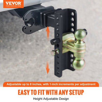 Adjustable Trailer Hitch with 0.2m Drop, 0.17m Rise, and Dual Steel Tow Balls