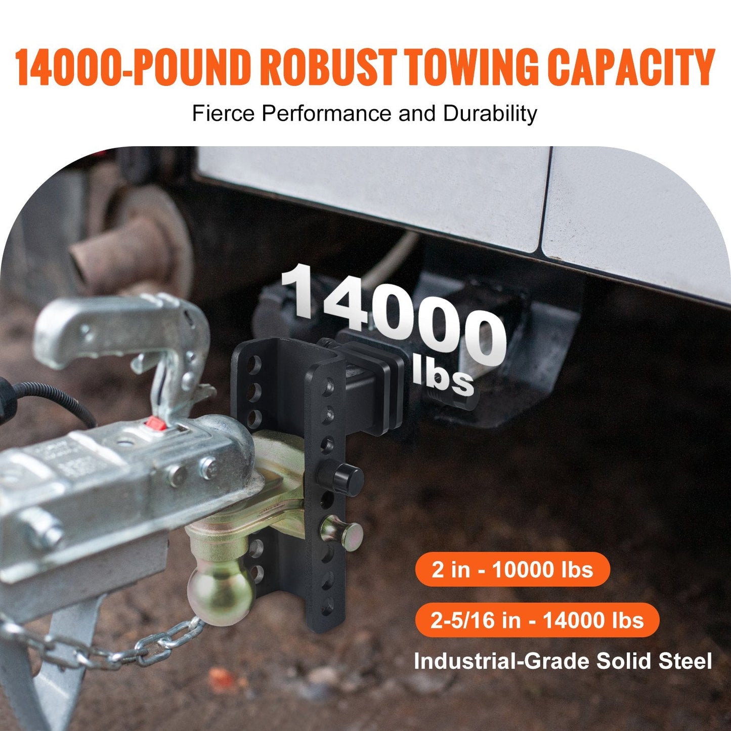 Adjustable Trailer Hitch with 0.15 m Drop & 0.11 m Rise, 6,350 kg Capacity