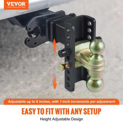 Adjustable Trailer Hitch with Dual Ball, 15cm Drop & 11.43cm Rise, 6577 kg GTW