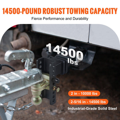 Adjustable Trailer Hitch with Dual Ball, 15cm Drop & 11.43cm Rise, 6577 kg GTW