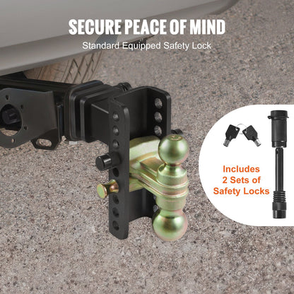 Adjustable Trailer Hitch with Dual Ball, 15cm Drop & 11.43cm Rise, 6577 kg GTW