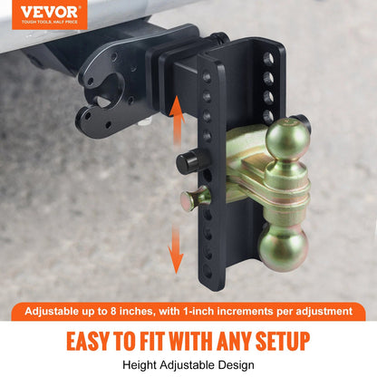 Adjustable Trailer Hitch with 0.2m Drop & 0.17m Rise, 6577 kg Capacity, Dual Ball