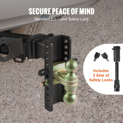 Adjustable Trailer Hitch with 0.2m Drop & 0.17m Rise, 6577 kg Capacity, Dual Ball