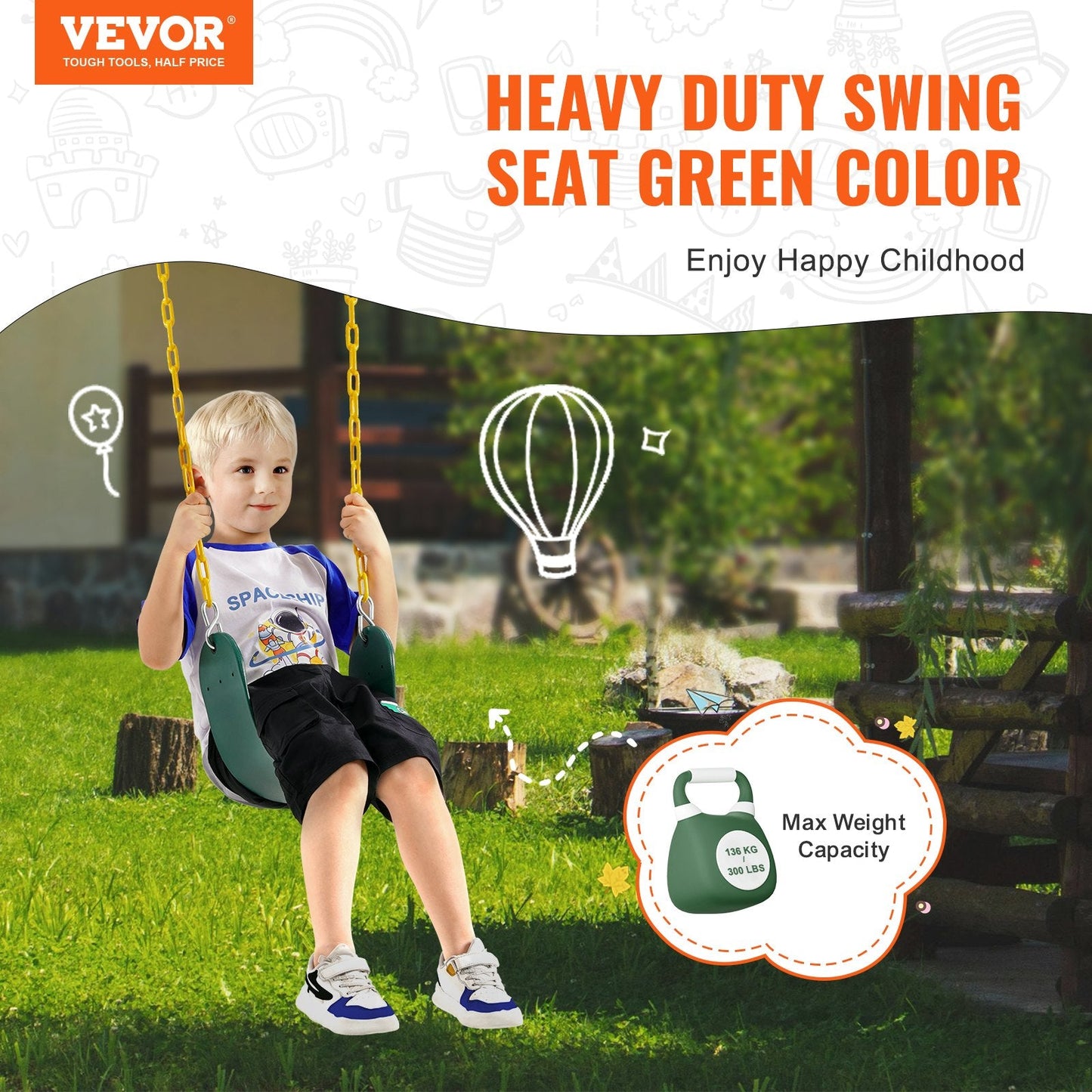 Heavy Duty Outdoor Swing Seats 2-Pack with 1.67m Chain, 136kg Capacity