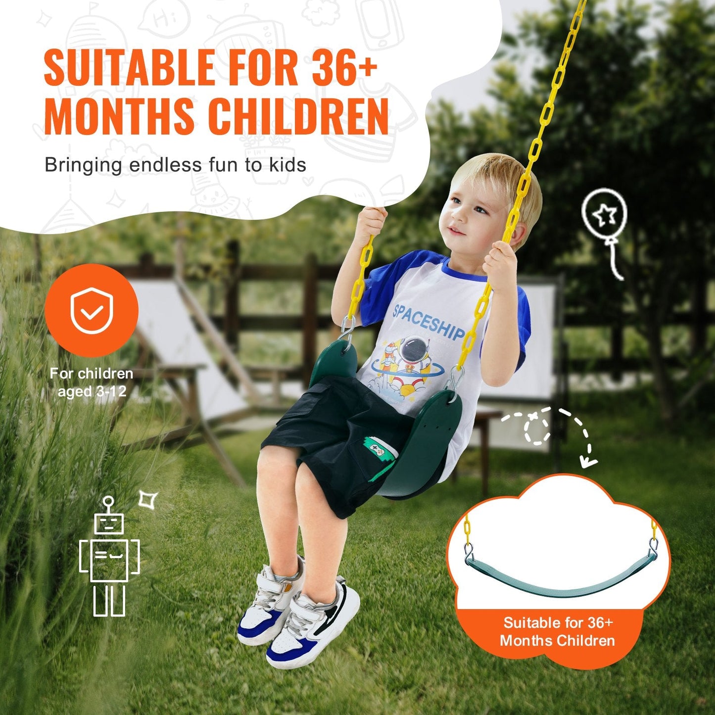Heavy Duty Outdoor Swing Seats 2-Pack with 1.67m Chain, 136kg Capacity