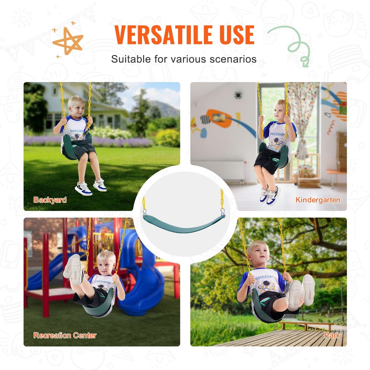 Heavy Duty Outdoor Swing Seats 2-Pack with 1.67m Chain, 136kg Capacity