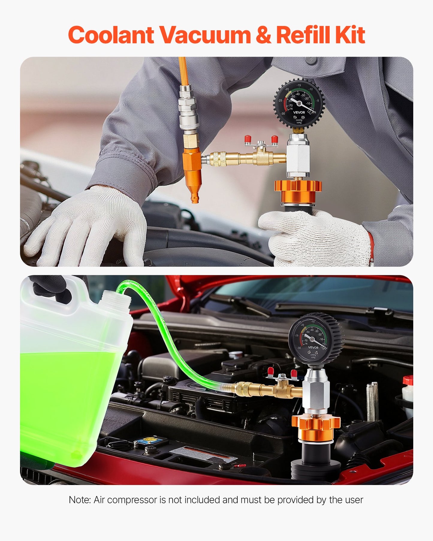 Radiator Vacuum Refill Kit, Automotives Cooling System Vacuum & Purge Fill Tool with Gauge, Portable Radiator Coolant Filling Kit with Toolbox, Universal Fit for Most Cars Vans SUVs and Trucks