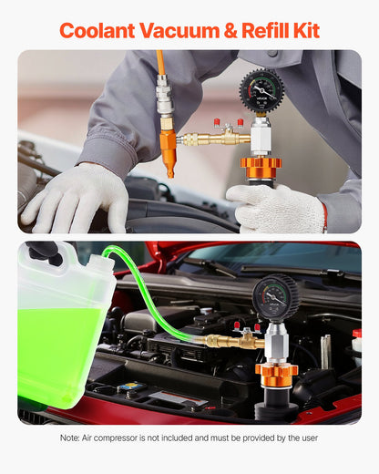 Radiator Vacuum Refill Kit, Automotives Cooling System Vacuum & Purge Fill Tool with Gauge, Portable Radiator Coolant Filling Kit with Toolbox, Universal Fit for Most Cars Vans SUVs and Trucks