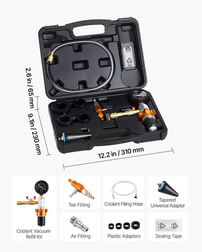 Radiator Vacuum Refill Kit, Automotives Cooling System Vacuum & Purge Fill Tool with Gauge, Portable Radiator Coolant Filling Kit with Toolbox, Universal Fit for Most Cars Vans SUVs and Trucks