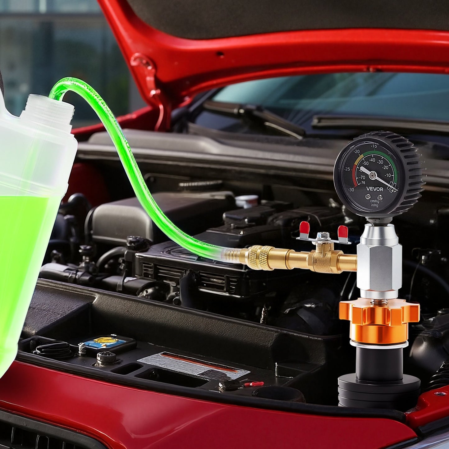 Radiator Vacuum Refill Kit, Automotives Cooling System Vacuum & Purge Fill Tool with Gauge, Portable Radiator Coolant Filling Kit with Toolbox, Universal Fit for Most Cars Vans SUVs and Trucks