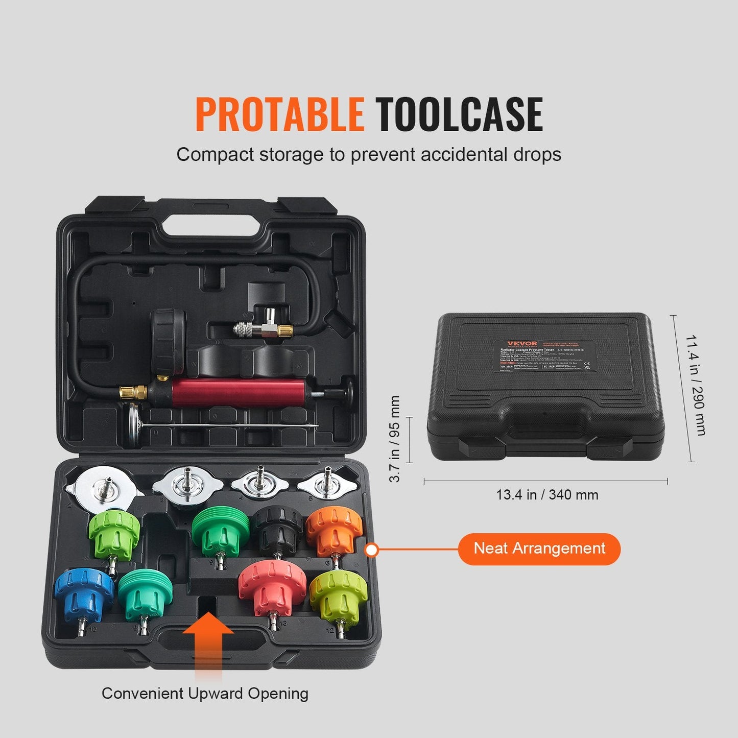 14-Piece Universal Radiator Pressure Tester Kit with Steel Adapters and Toolbox