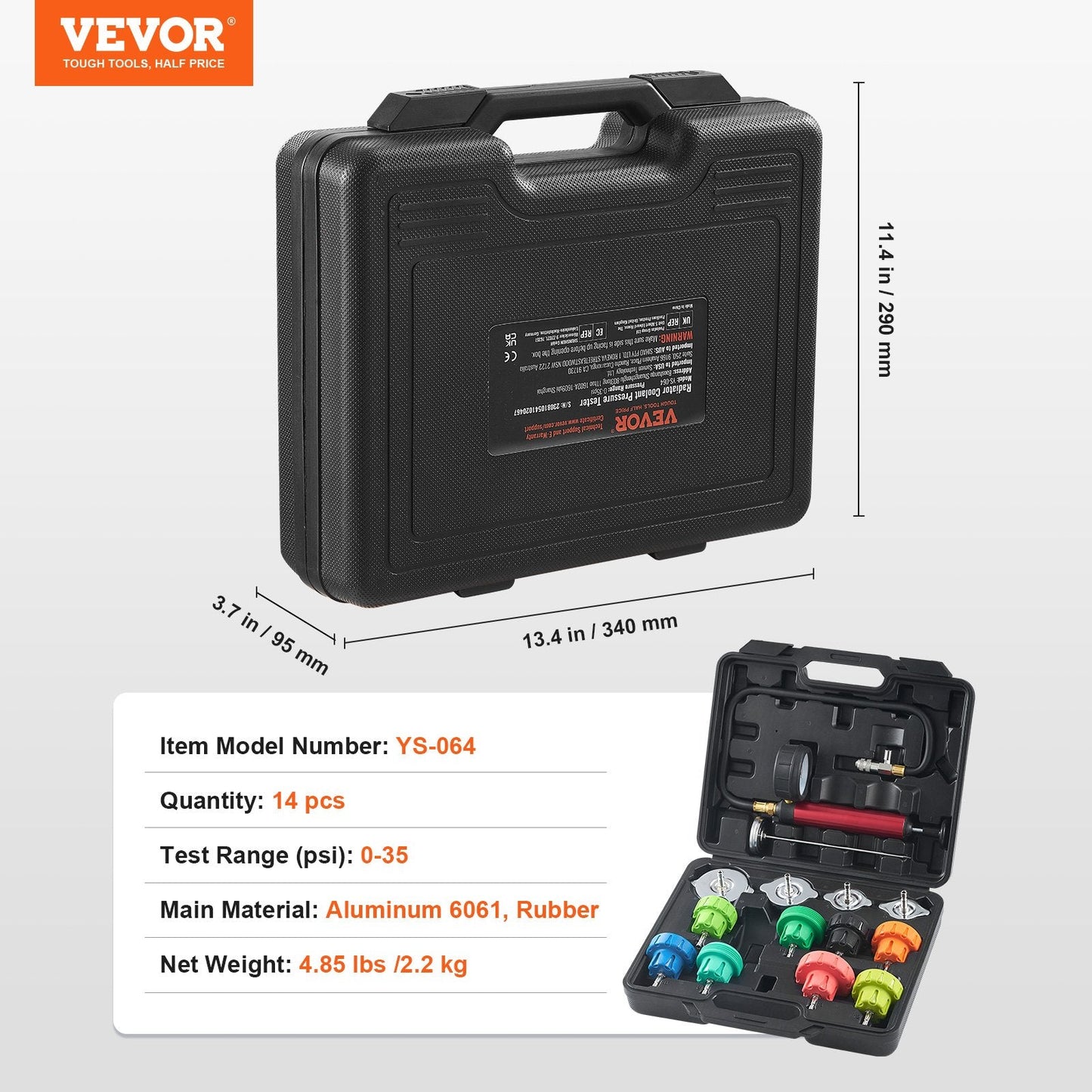 14-Piece Universal Radiator Pressure Tester Kit with Steel Adapters and Toolbox