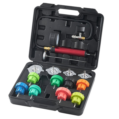 14-Piece Universal Radiator Pressure Tester Kit with Steel Adapters and Toolbox