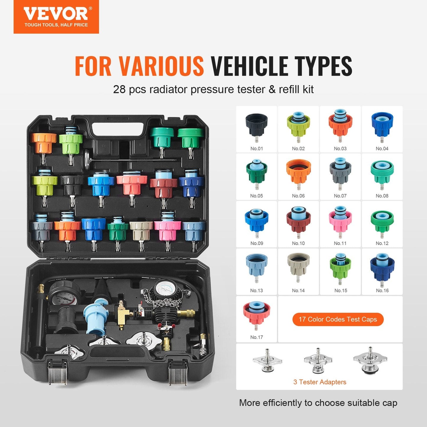 Universal Radiator Pressure & Coolant Vacuum Refill Kit with Accessories, 4.53 kg