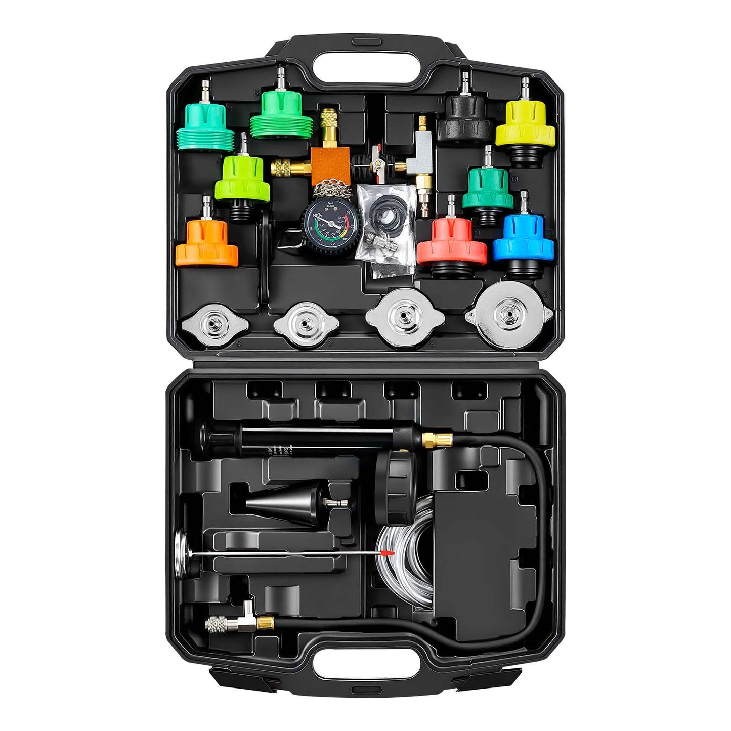 Coolant Pressure Tester Kit, 28Pcs Radiator Vacuum Refill Kit with 4 Adapters, Universal Fit, Automotive Cooling System Pressure Tester Kit, with Pressure Pump & Aluminum Alloy Purge Filler