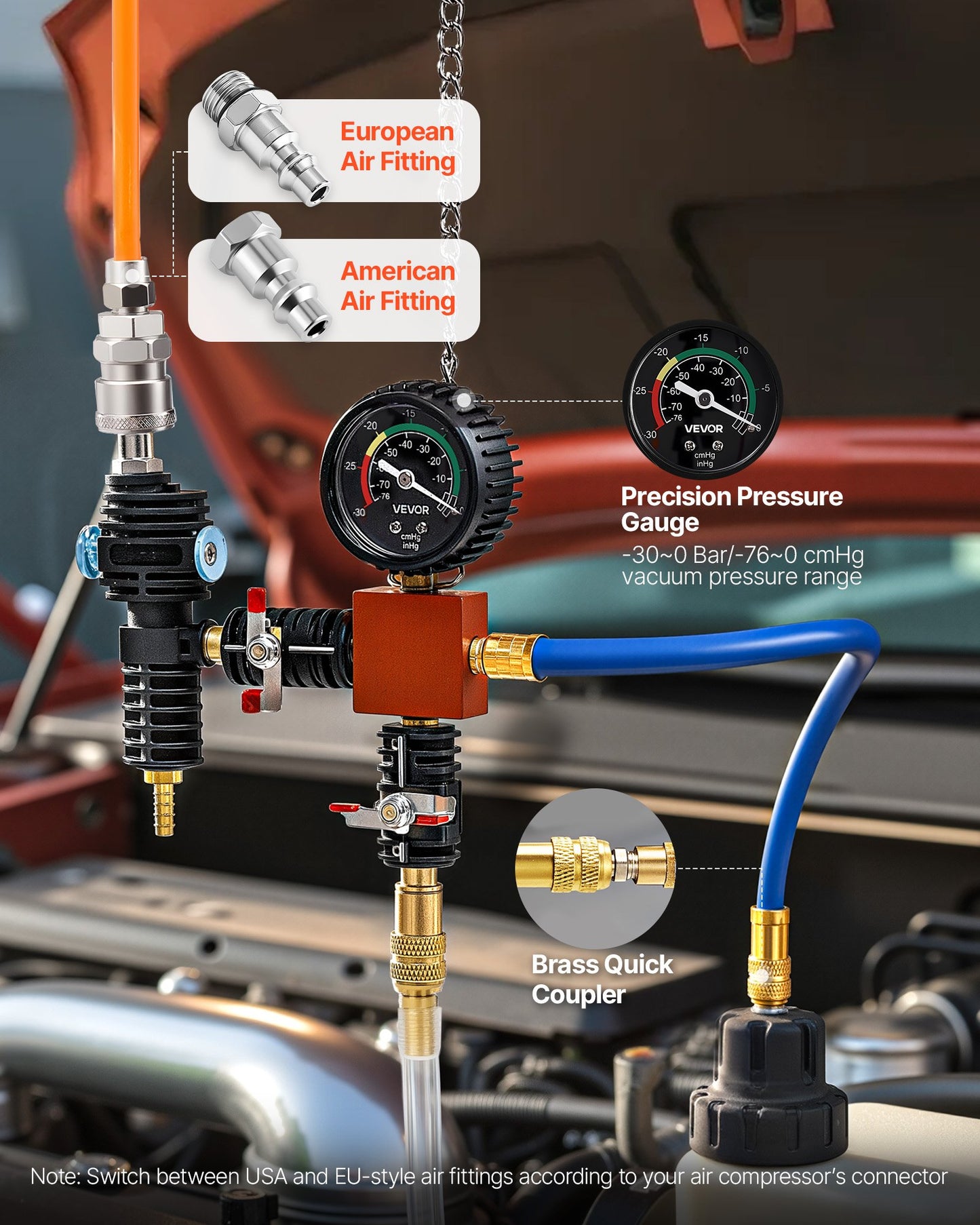 Coolant Pressure Tester Kit, 47Pcs Radiator Vacuum Refill Kit with 3 Metal Adapters, Universal Fit, Automotive Cooling System Pressure Tester Tool, with Pressures Pump & Aluminum-Plastic Filler