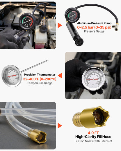 Coolant Pressure Tester Kit, 47Pcs Radiator Vacuum Refill Kit with 3 Metal Adapters, Universal Fit, Automotive Cooling System Pressure Tester Tool, with Pressures Pump & Aluminum-Plastic Filler