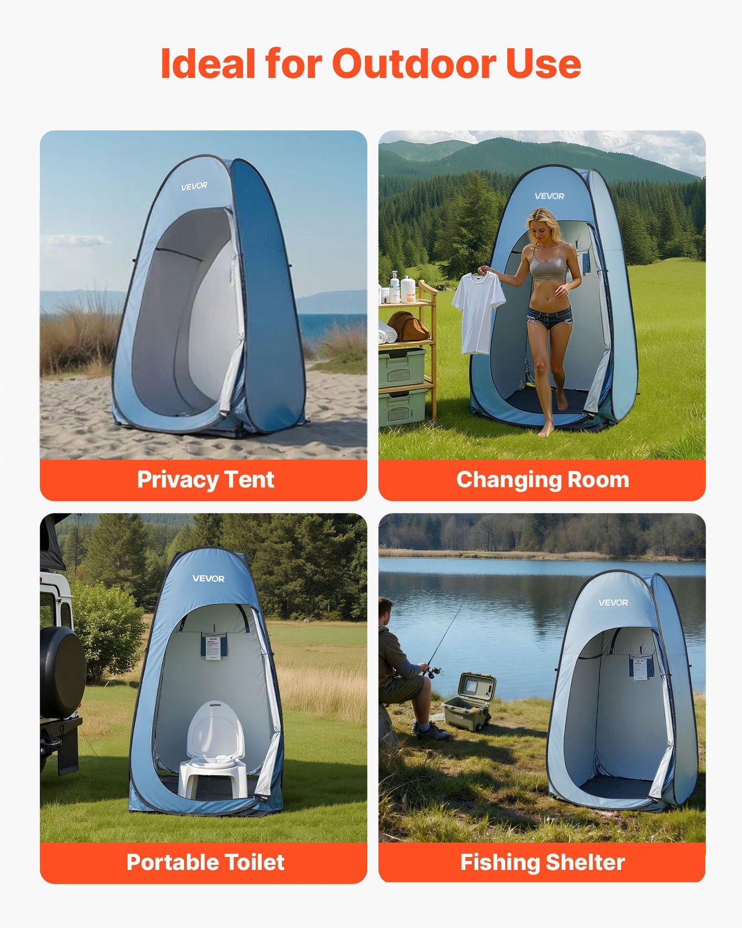 Pop up Shower Tent, Instant Portable Privacy Tent Changing Room with Hanging Bag, Ground Stakes, Ropes, Carry Bag, 190T Polyester with Silver Coating, Quick Setup, for Camping, Beach, Fishing