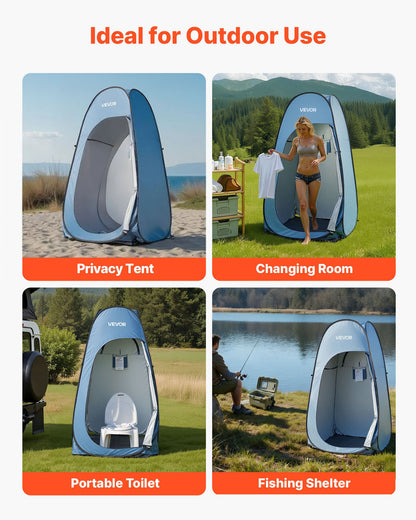Pop up Shower Tent, Instant Portable Privacy Tent Changing Room with Hanging Bag, Ground Stakes, Ropes, Carry Bag, 190T Polyester with Silver Coating, Quick Setup, for Camping, Beach, Fishing