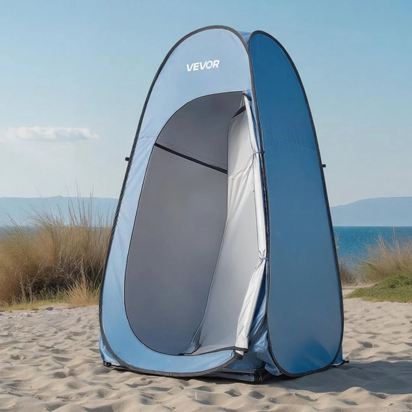 Pop up Shower Tent, Instant Portable Privacy Tent Changing Room with Hanging Bag, Ground Stakes, Ropes, Carry Bag, 190T Polyester with Silver Coating, Quick Setup, for Camping, Beach, Fishing