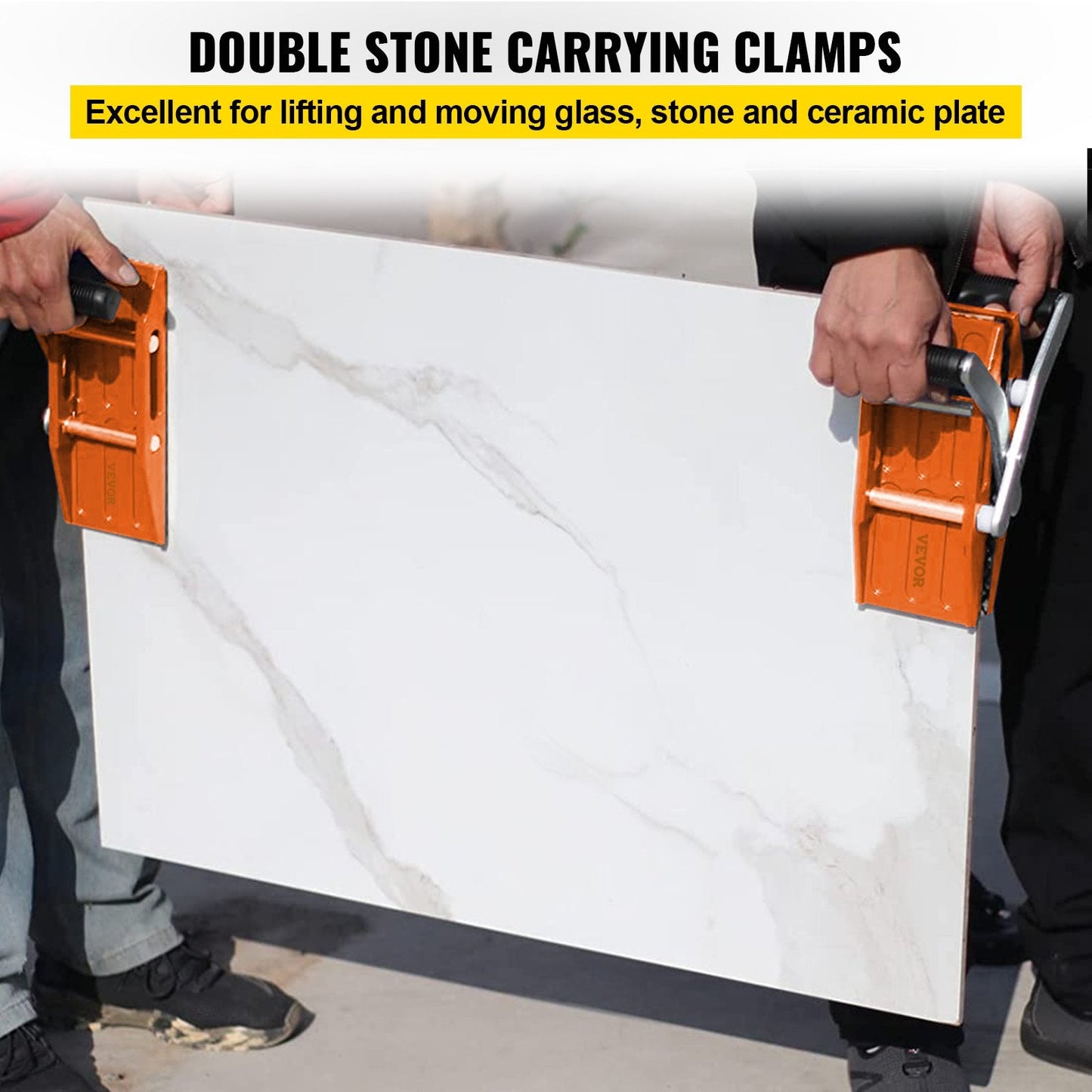 Double Hand Carry Clamp for Granite, Marble, Glass - 250 kg Capacity, 0-0.6 m Opening