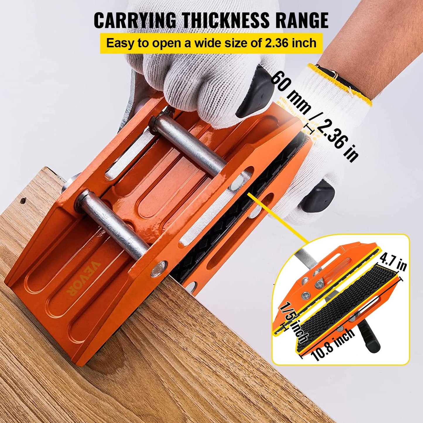 Double Hand Carry Clamp for Granite, Marble, Glass - 250 kg Capacity, 0-0.6 m Opening