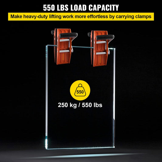 Double Hand Carry Clamp for Granite, Marble, Glass - 250 kg Capacity, 0-0.6 m Opening