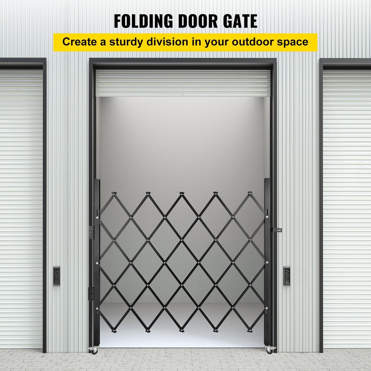 Single Folding Security Gate, 1.2m H x 1.7m W, Steel Scissor Design, Black