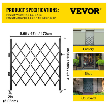 VEVOR Single Folding Security Gate Folding Door Gate 48"H x 66"W Scissor Gate