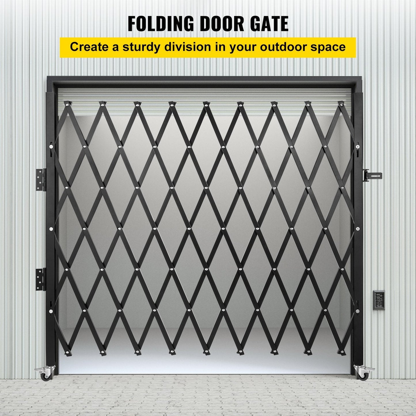 Steel Accordion Folding Security Gate, 7.9m x 2.4m, Black, Easy Install, 15.2kg