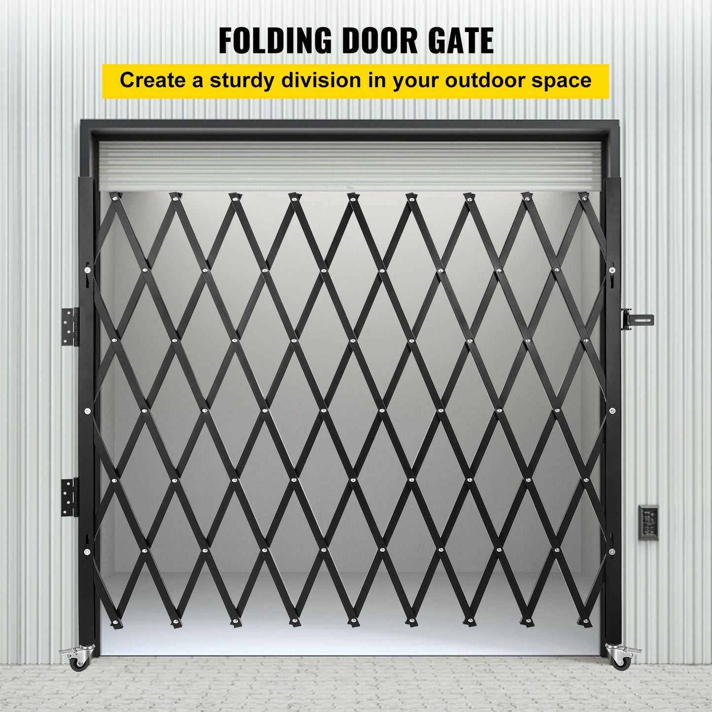 Single Folding Security Gate, 216 x 221cm Folding Door Gate, Steel Accordion Security Gate, Flexible Expanding Security Gate, 360° Rolling Barricade Gate, Scissor Gate/Door with Padlock
