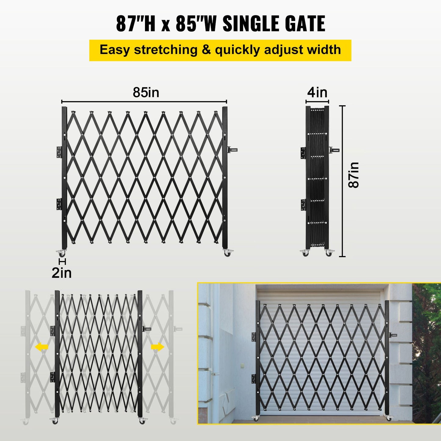 Single Folding Security Gate, 216 x 221cm Folding Door Gate, Steel Accordion Security Gate, Flexible Expanding Security Gate, 360° Rolling Barricade Gate, Scissor Gate/Door with Padlock