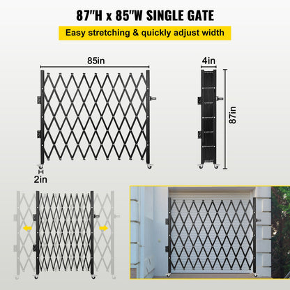 Single Folding Security Gate, 216 x 221cm Folding Door Gate, Steel Accordion Security Gate, Flexible Expanding Security Gate, 360° Rolling Barricade Gate, Scissor Gate/Door with Padlock