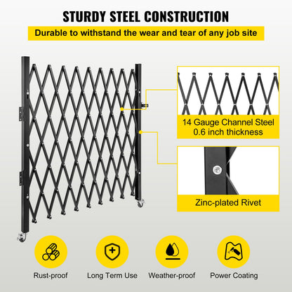 Single Folding Security Gate, 216 x 221cm Folding Door Gate, Steel Accordion Security Gate, Flexible Expanding Security Gate, 360° Rolling Barricade Gate, Scissor Gate/Door with Padlock