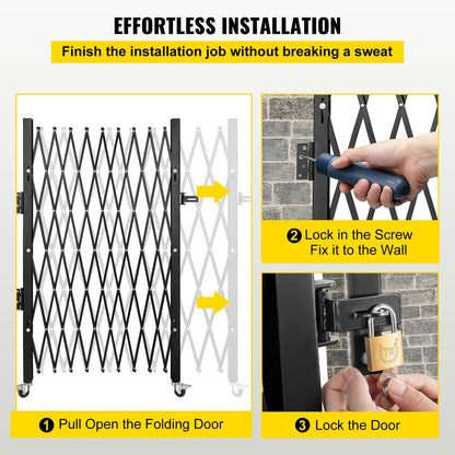 Single Folding Security Gate, 216 x 221cm Folding Door Gate, Steel Accordion Security Gate, Flexible Expanding Security Gate, 360° Rolling Barricade Gate, Scissor Gate/Door with Padlock
