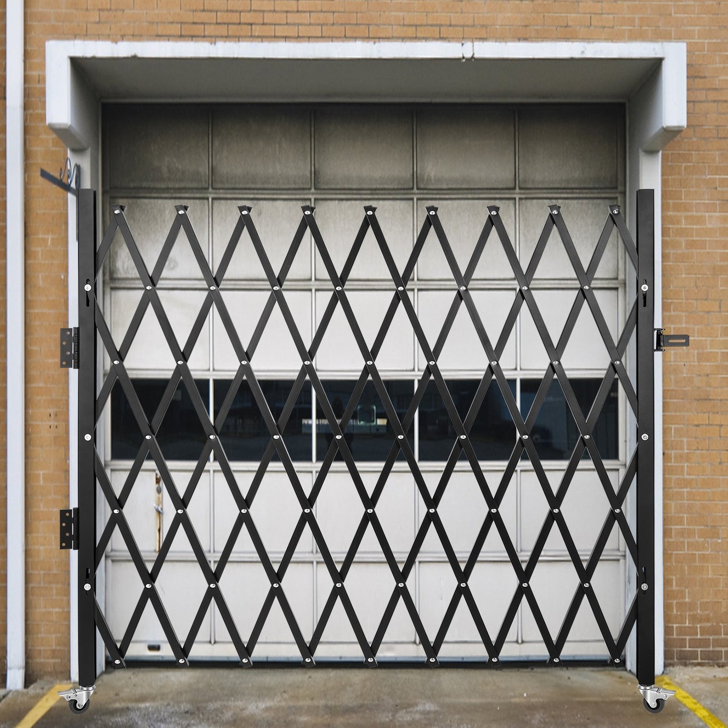 Single Folding Security Gate, 216 x 221cm Folding Door Gate, Steel Accordion Security Gate, Flexible Expanding Security Gate, 360° Rolling Barricade Gate, Scissor Gate/Door with Padlock
