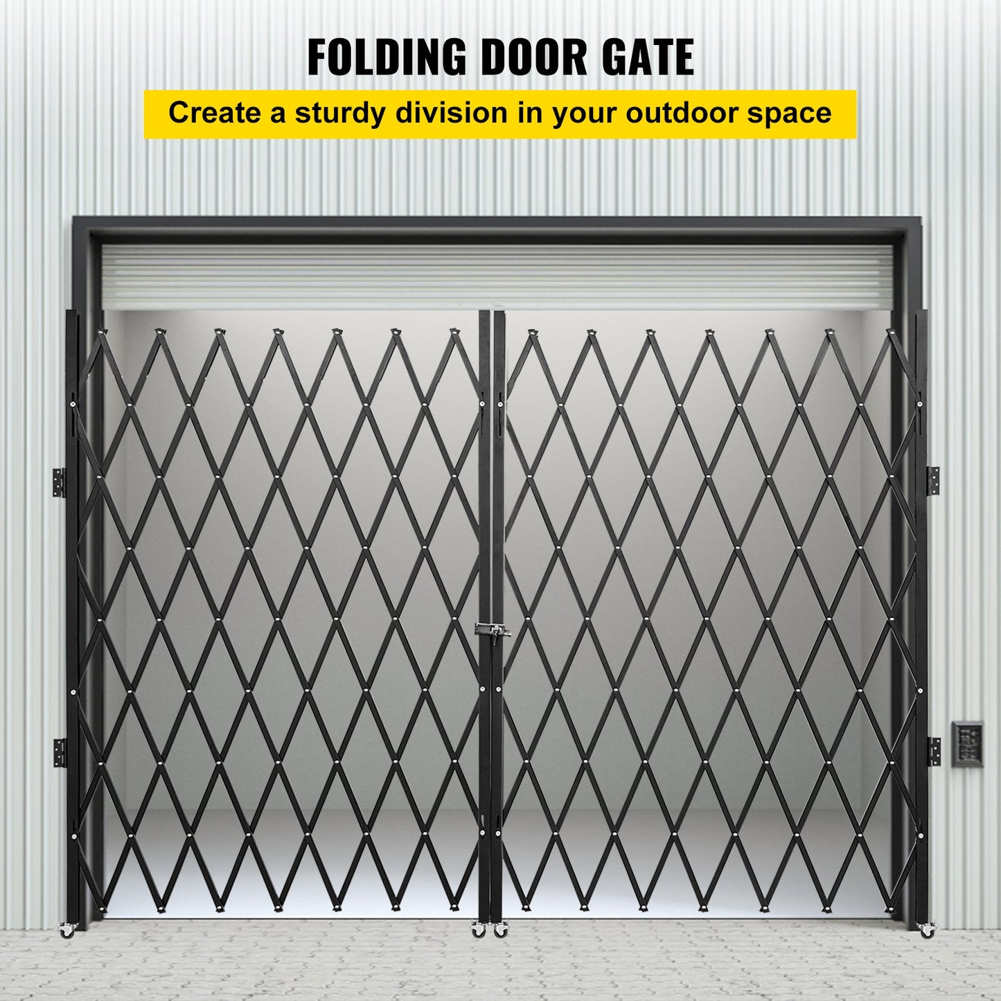Double Folding Security Gate, 382 x 221cm Folding Door Gate, Steel Accordion Security Gate, Flexible Expanding Security Gate, 360° Rolling Barricade Gate, Scissor Gate or Door with Keys