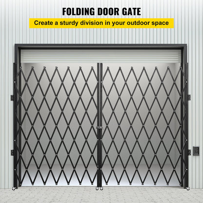 Double Folding Security Gate, 382 x 221cm Folding Door Gate, Steel Accordion Security Gate, Flexible Expanding Security Gate, 360° Rolling Barricade Gate, Scissor Gate or Door with Keys