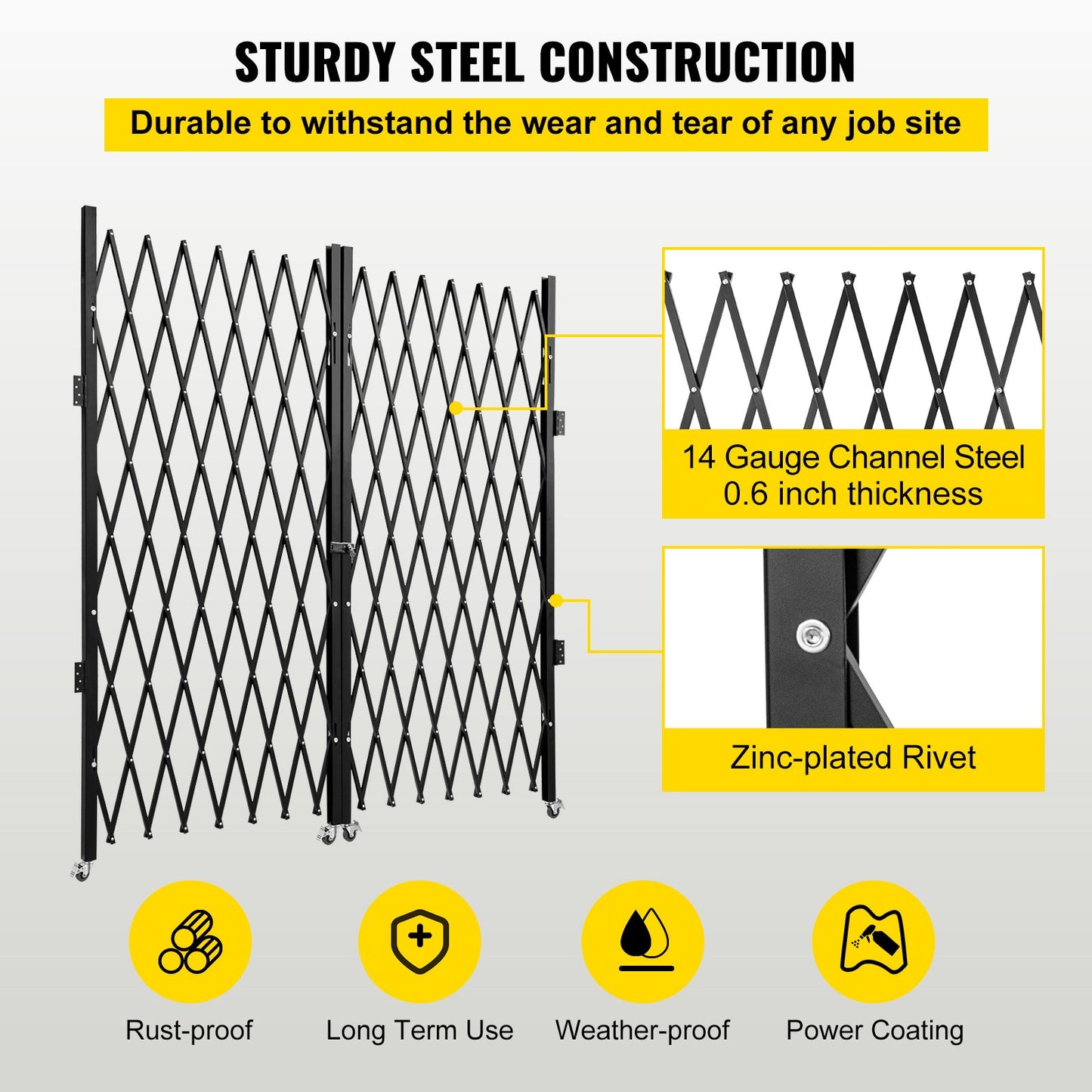Double Folding Security Gate, 382 x 221cm Folding Door Gate, Steel Accordion Security Gate, Flexible Expanding Security Gate, 360° Rolling Barricade Gate, Scissor Gate or Door with Keys