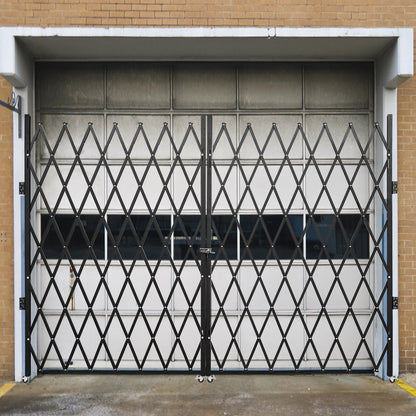 Double Folding Security Gate, 382 x 221cm Folding Door Gate, Steel Accordion Security Gate, Flexible Expanding Security Gate, 360° Rolling Barricade Gate, Scissor Gate or Door with Keys