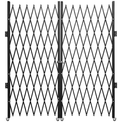 Double Folding Security Gate, 382 x 221cm Folding Door Gate, Steel Accordion Security Gate, Flexible Expanding Security Gate, 360° Rolling Barricade Gate, Scissor Gate or Door with Keys