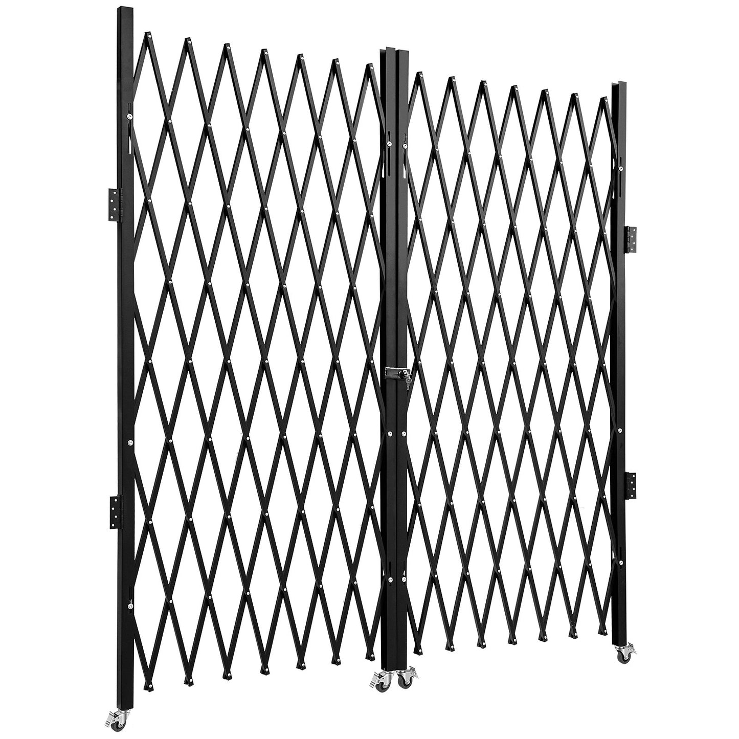 Double Folding Security Gate, 382 x 221cm Folding Door Gate, Steel Accordion Security Gate, Flexible Expanding Security Gate, 360° Rolling Barricade Gate, Scissor Gate or Door with Keys